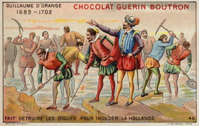 William of Orange destroying dikes to allow the flooding of Holland