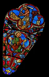 Window depicting an Apostle and the Labours of the Months: August