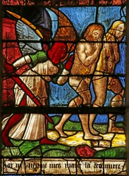 Window depicting Adam and Eve being expelled from Eden