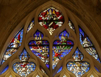 Window depicting God the Father with the Holy Spirit, Seraphims and Angel Musicians