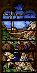 Window depicting Saint Mary Magdalene: Countess of Provence dying on pilgrimage to the Holy Land