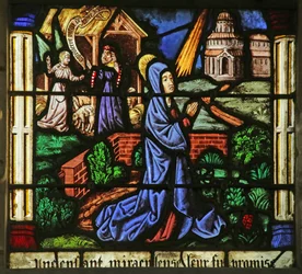 Window Depicting the Annunciations to Anne and Joachim (stained glass)