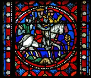 Window s1-R depicting a scene from St Bonnet