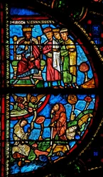 Window w0 depicting the Annunciation to Shepherds; the Magi with Herod