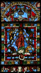 Window depicting the crucifixion of St Peter