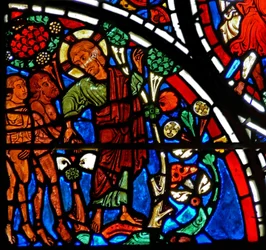 Window depicting God warns Adam and Eve about the Tree of Knowledge