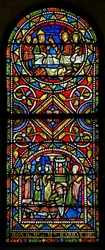 Window depicting Given to the church in the 19th century these two panels date from the early 13th century and are the oldest glass in Chalons