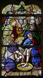 Window w1 depicting Christ washes His disciples