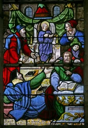 Window w1 depicting Christ with the Doctors in the Temple