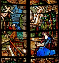 Window depicting the Annunciation to Joachim and St Anne
