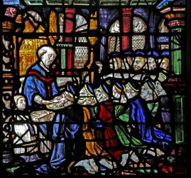 Window depicting the Brotherhood of the Holy Sacrament take Communion