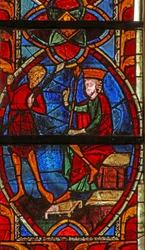Window depicting St Maurice before Emperor Diocletian
