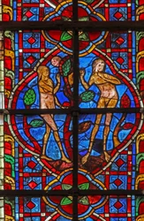 Window depicting Adam and Eve and the Serpent