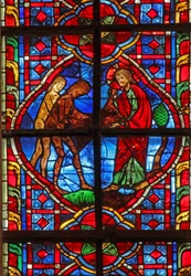 Window depicting Adam and Eve wear clothes