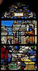 Window depicting a scene from the Life of the Virgin Mary: the Presentation in the Temple