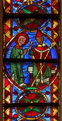 Window w213 depicting St Stephen is sent by his bishop