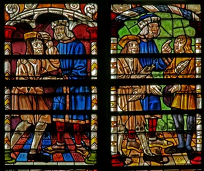 Scene from the Prodigal Son story: his father welcomes him home; prepares feast