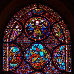 Window w23 depicting the Parable of Dives and Lazarus: the top section