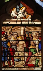 Window w29 depicting St Barbara is beaten