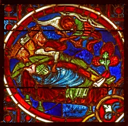 Window depicting the Magi are warned in a dream