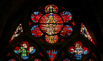 Window 34 depicting the Transfiguration with Elisha and Moses