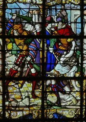Window w37 depicting scenes from the life of St Barbara