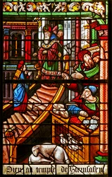 Window 38 depicting a scene from the Life of the Virgin Mary: her Presentation in the Temple