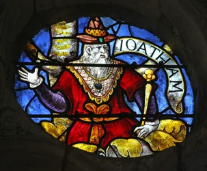 Window w3 depicting King Joatham on the Tree of Jesse