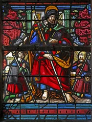 Window depicting two donors with St James
