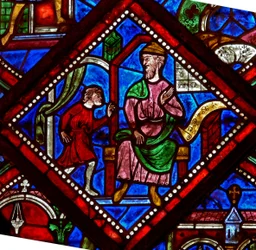 Window w6 depicting the Miracle of the Jewish boy - tells his father that he took communion