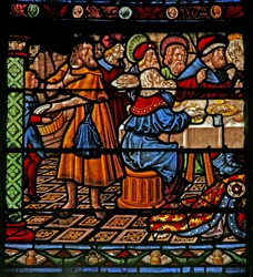 Window depicting the meal at Simon
