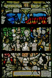 Window depicting the three Hebrews in the burning fiery furnace (Book of Daniel)