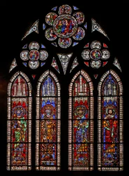 Window depicting Holy Roman Emperors: Charles Martel, Charlemagne, Pepin the Short, Louis the Fair