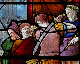 Window depicting figures at the death of St Paul