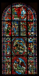 Window wXX depicting Composite window concerning the relics of St Gervais et Protais and the Martyrdom of their parents St Vital and Valery