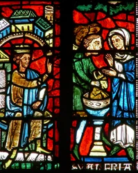 Window wXX depicting a king orders St Valery to worship the idols