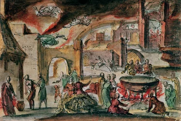 Witchcraft scene, probably a stage set, 2nd half of 17th century
