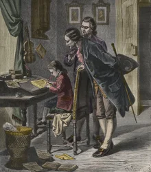 Wolfgang Amadeus Mozart Writing a Concerto in the Presence of His Father, Leopold, Illustration from 