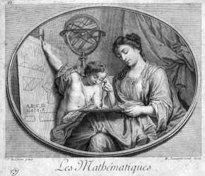 Woman and child with compass and figures (allegory of mathematics)