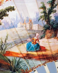 Woman fishing in river, (detail)