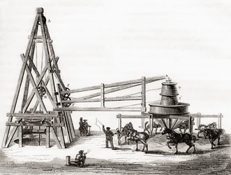 Workers Using the Carousel and Winch to Drill the Artesian Wells at Grenelle, France in the 19th Century, from 