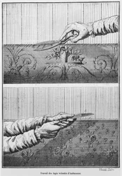 Working on velvet Aubusson tapestries