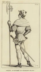 14th Century, Soldier, Nicknamed the White Hood (engraving)