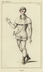 14th Century, Valet (coloured engraving)