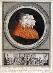 Portrait of the three consuls, Napoleon Bonaparte, Jean Jacques Regis de Cambaceres, and Charles Francois Lebrun