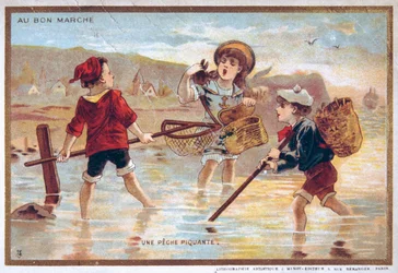 Vintage Postcard Depicting Children on a Beach