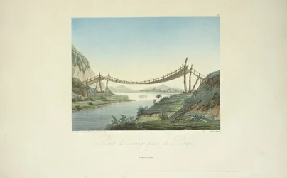 Rope Bridge near Penipe, drawn by Marchais, engraved by Bouquet, illustration from 