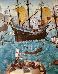Embarkation of Henry VIII on Board the Henry Grace a Dieu in 1520, Copied from a Painting by Vincent Volpi (detail)