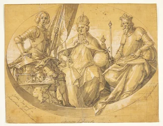 Draft for an Oval Ceiling Painting(?) Depicting Kings Otto the Great (912-973), Louis the Rich (1417-1479) and Ruprecht (1352-1410)