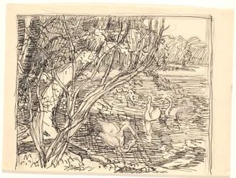 A Lake with Four Swans
